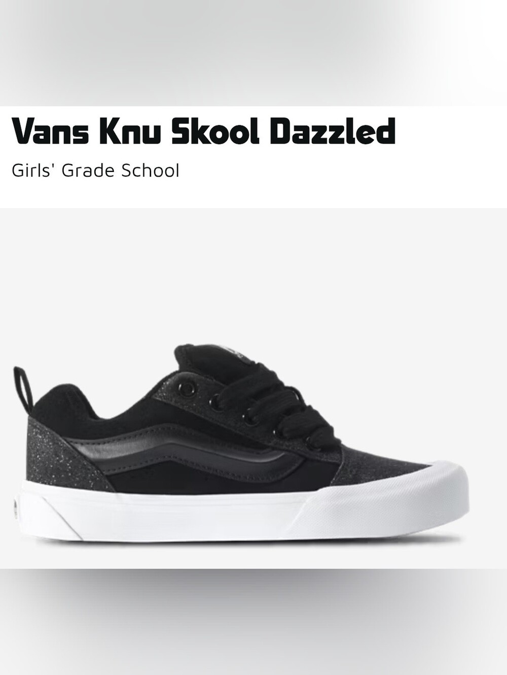 BNIB! Vans Knu Skool Dazzled Black Skate Shoe - Size 7 (Big Girls) (WMN 8.5)